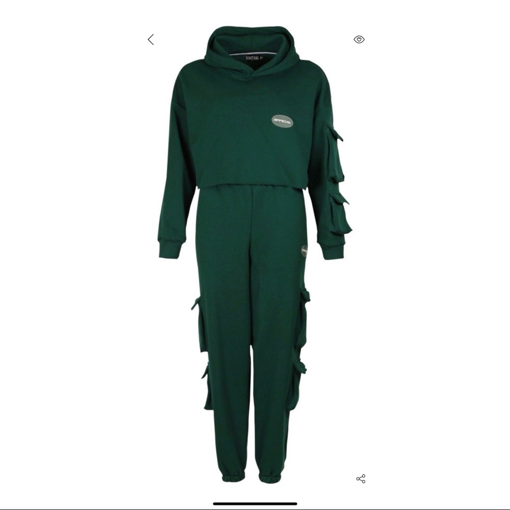 Women's Boohoo Crop Cargo Sweatsuit (XL)(Green)